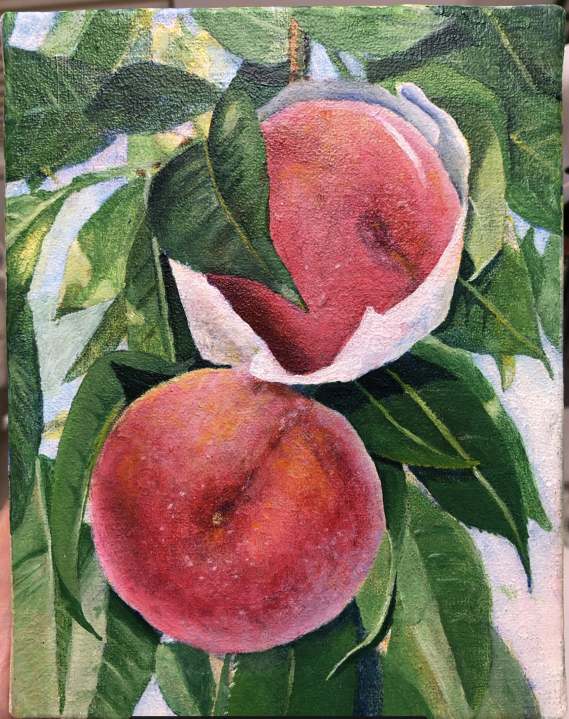 油絵具で桃を描いてみた | 画家と果樹園